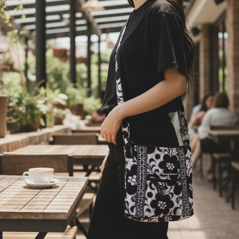 Vera Bradley Black and White Hipster Floral Crossbody Bag